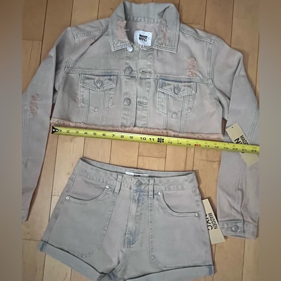 Tinted cropped denim jacket with denim shorts set - Picture 3 of 7